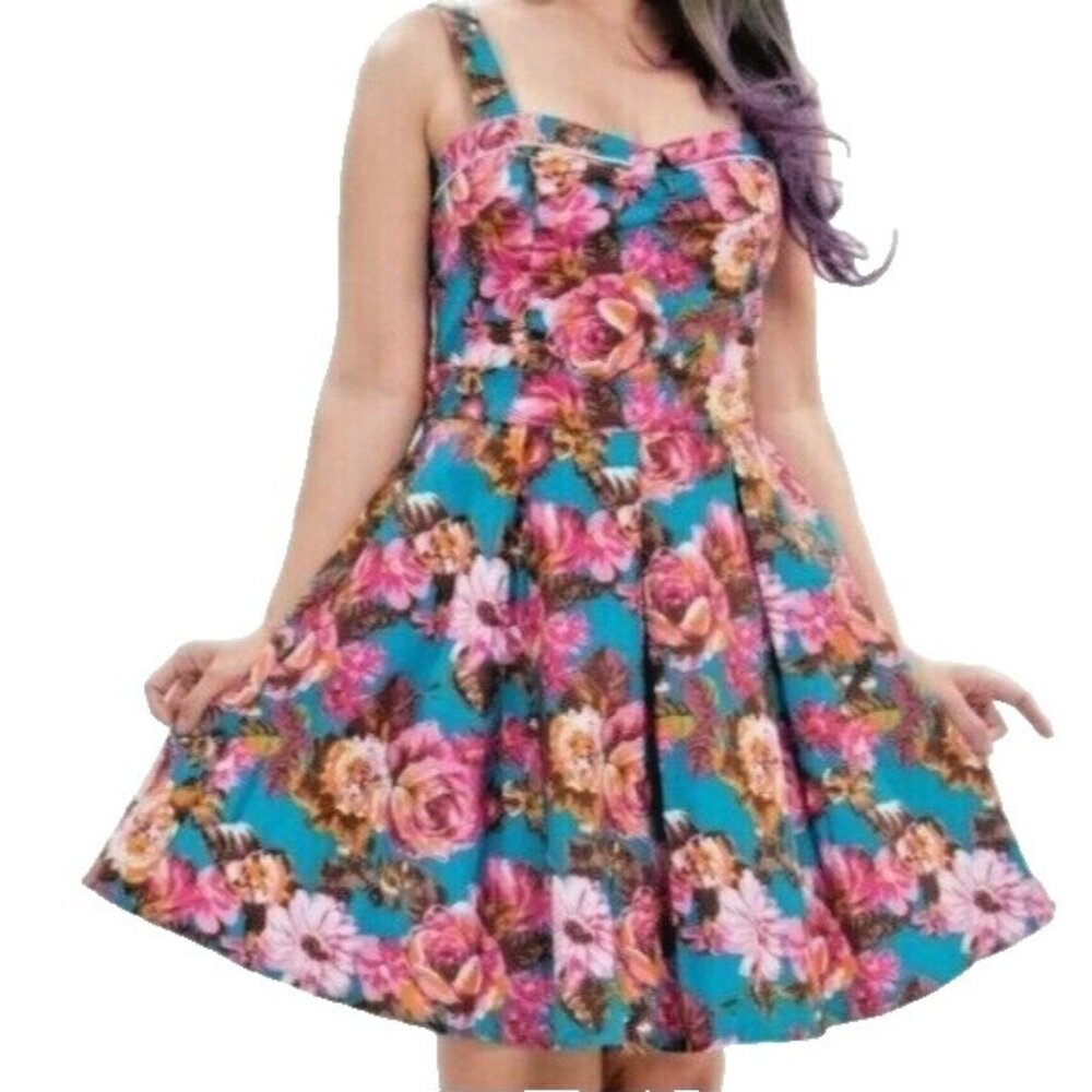 Beach Bash By Art & Tatyana Womens Dress Medium Floral Pin‎ Up Rockabilly Retro